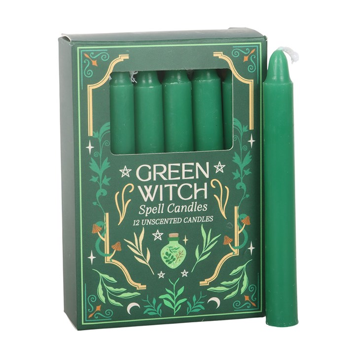 Pack of 12 Green Witch Spell Candles Candle