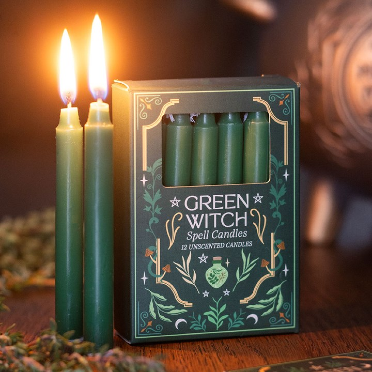 Pack of 12 Green Witch Spell Candles Candle