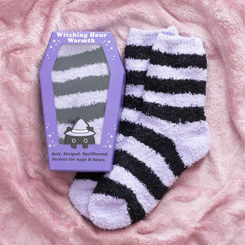 Pastel Purple Striped Socks in Coffin Gift Box