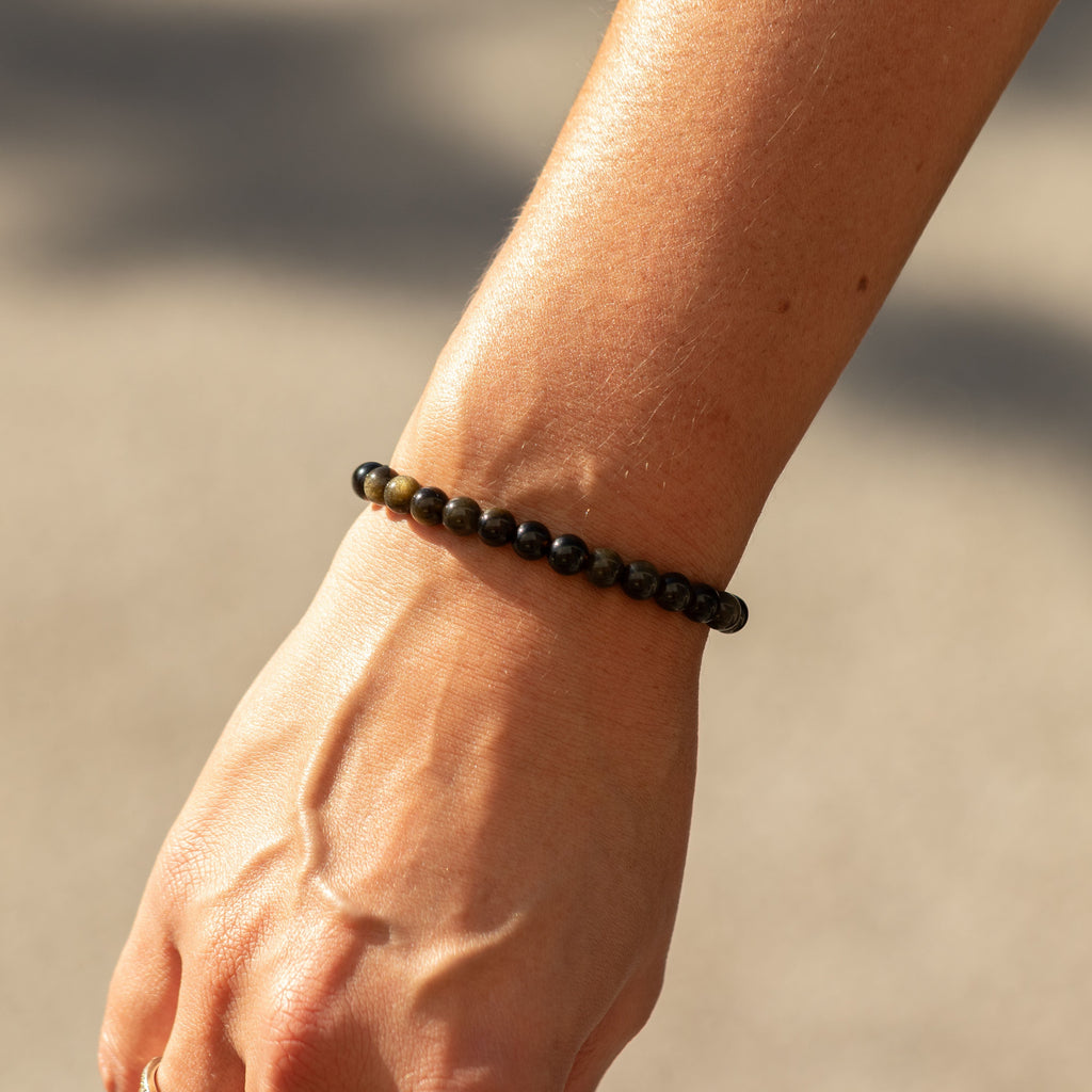 Petite Power Bracelet (17cmx6mm) - Gold Obsidian Gemstone Bracelets – 6mm Beads