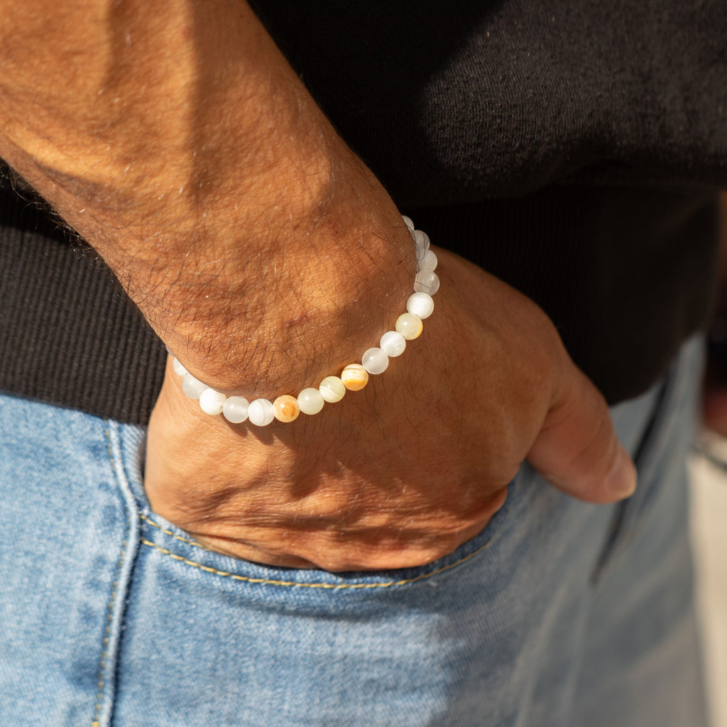 Petite Power Bracelet (17cmx6mm) - Moon Jade Gemstone Bracelets – 6mm Beads