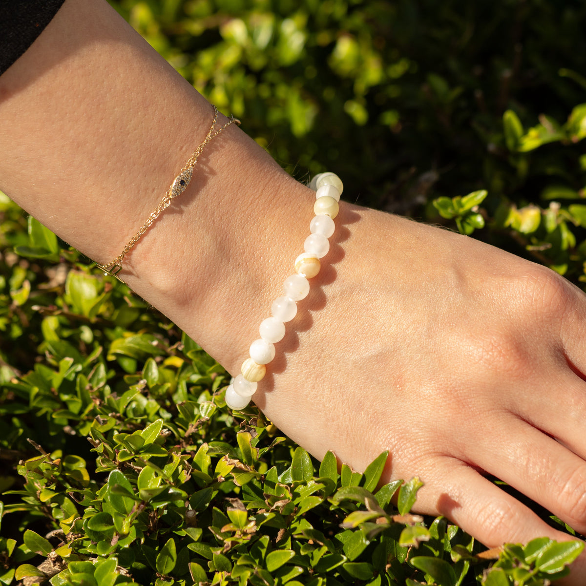 Petite Power Bracelet (17cmx6mm) - Moon Jade Gemstone Bracelets – 6mm Beads