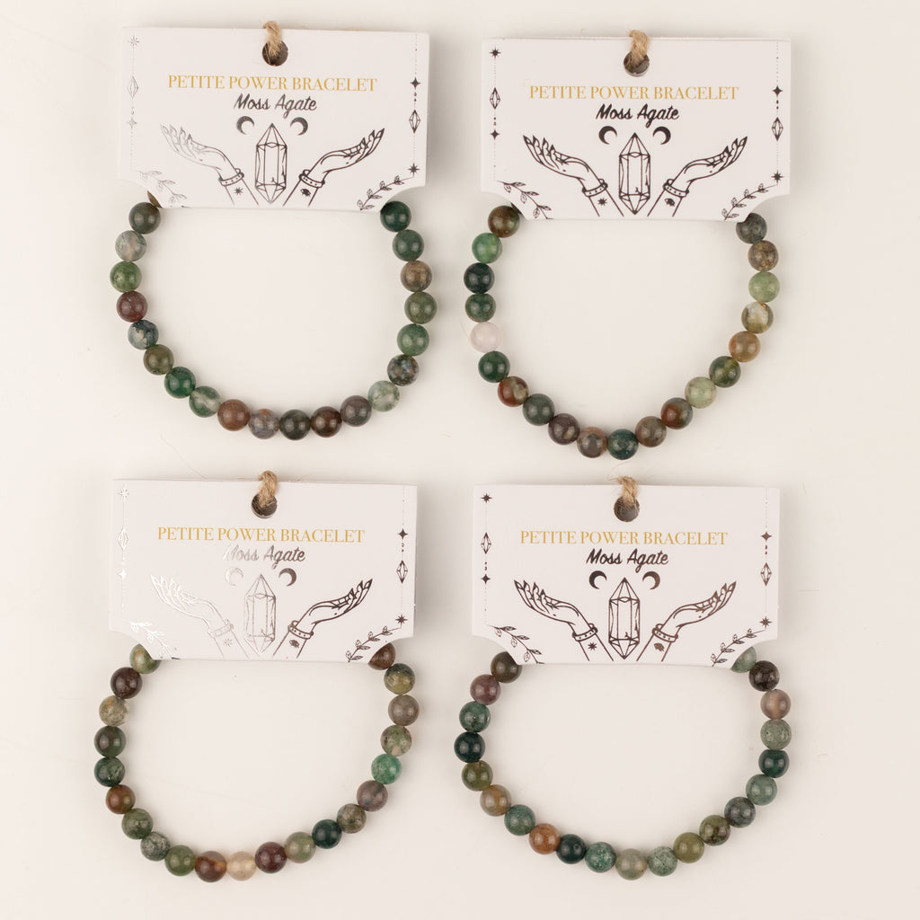 Petite Power Bracelet (17cmx6mm) - Moss Agate Gemstone Bracelets – 6mm Beads