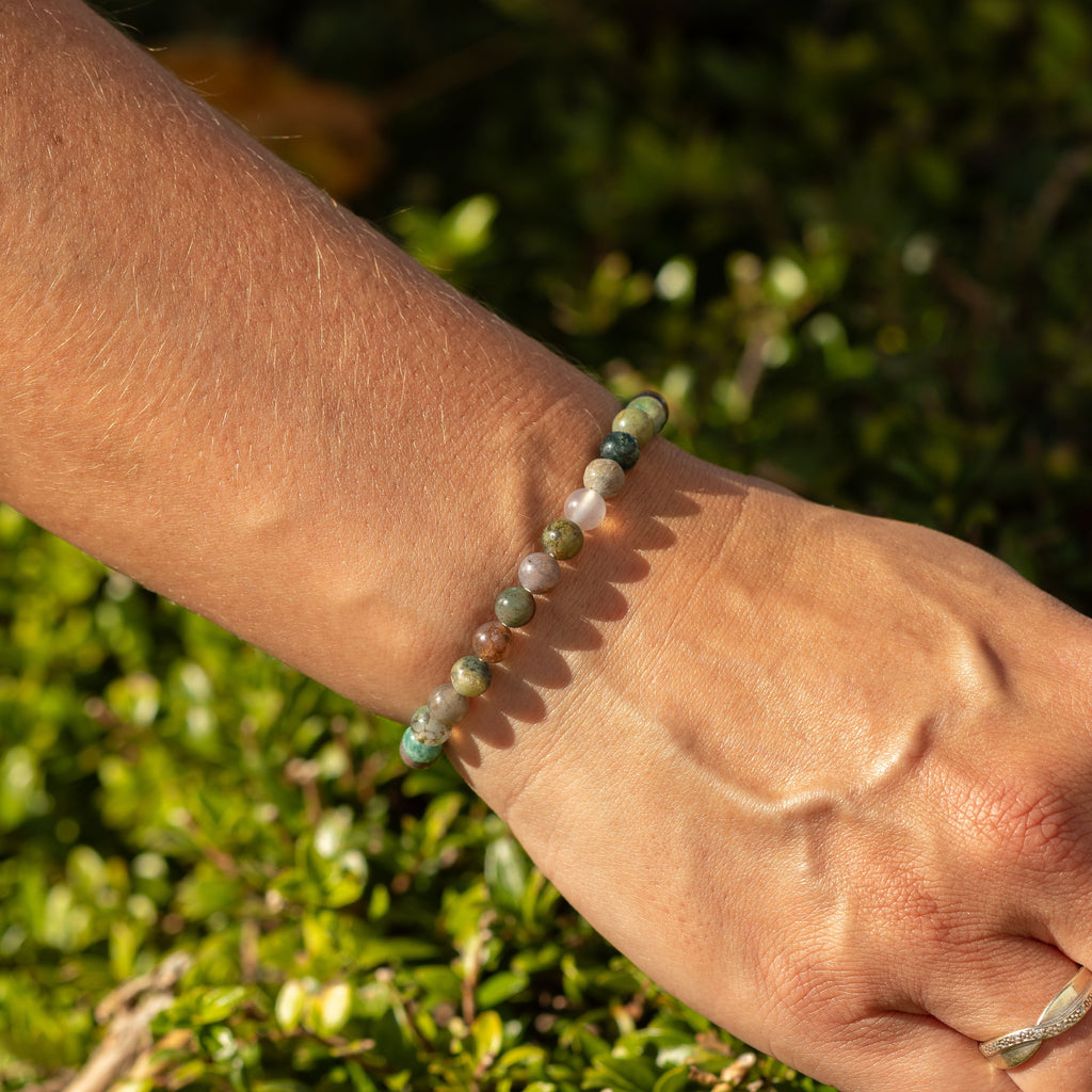 Petite Power Bracelet (17cmx6mm) - Moss Agate Gemstone Bracelets – 6mm Beads