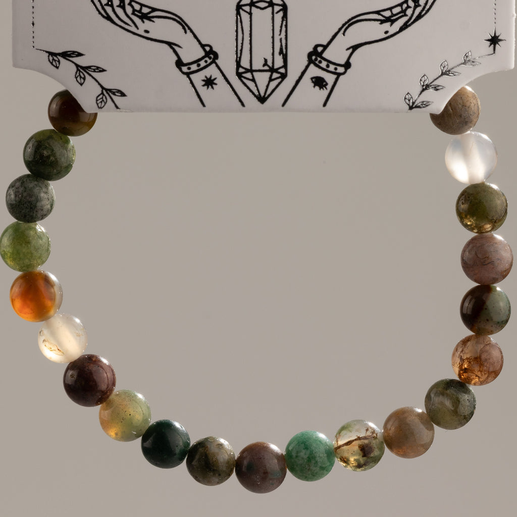 Petite Power Bracelet (17cmx6mm) - Moss Agate Gemstone Bracelets – 6mm Beads