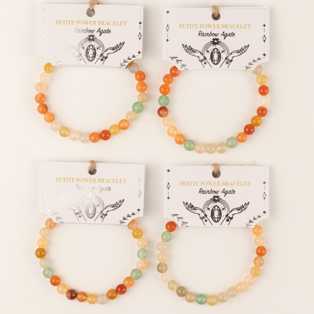Petite Power Bracelet (17cmx6mm) - Rainbow Agate Gemstone Bracelets – 6mm Beads