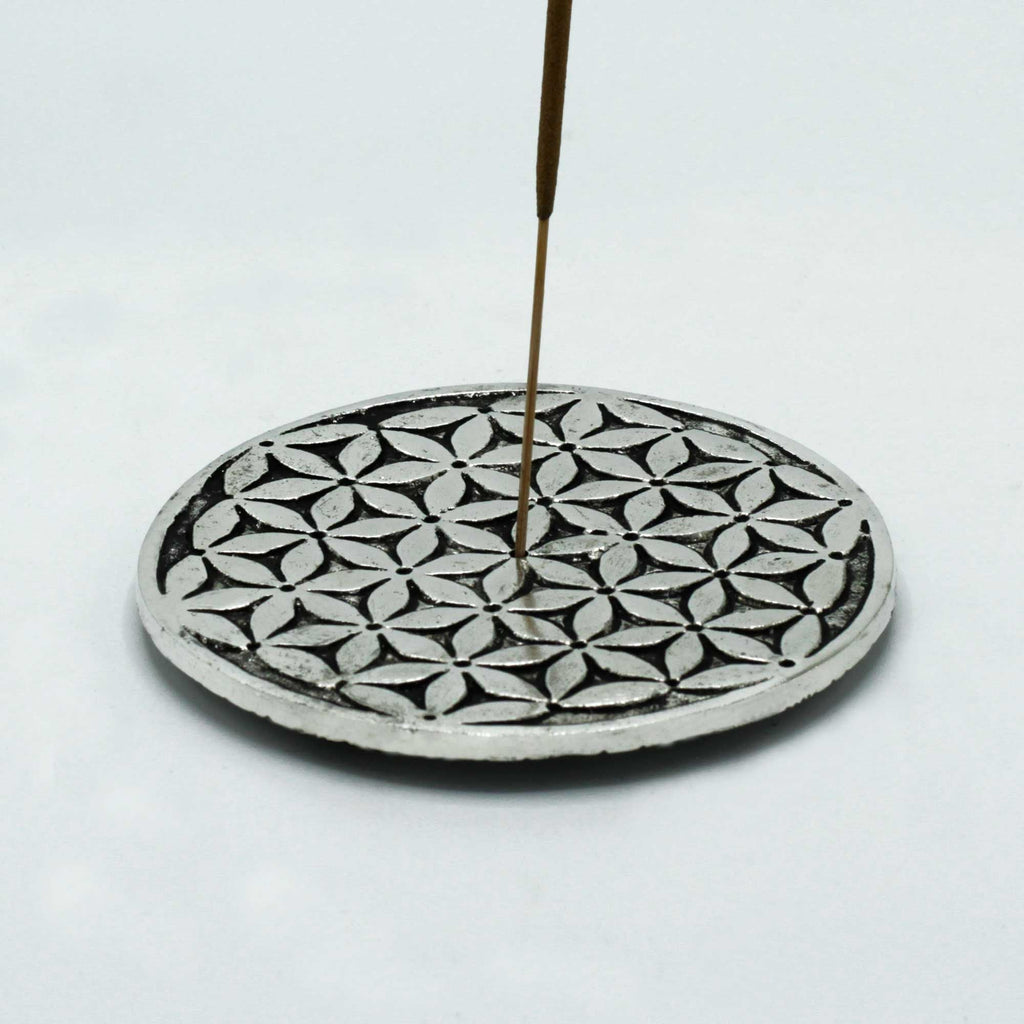 Polished Aluminium Flower of Life Incense Holder 11cm Handcrafted Holders
