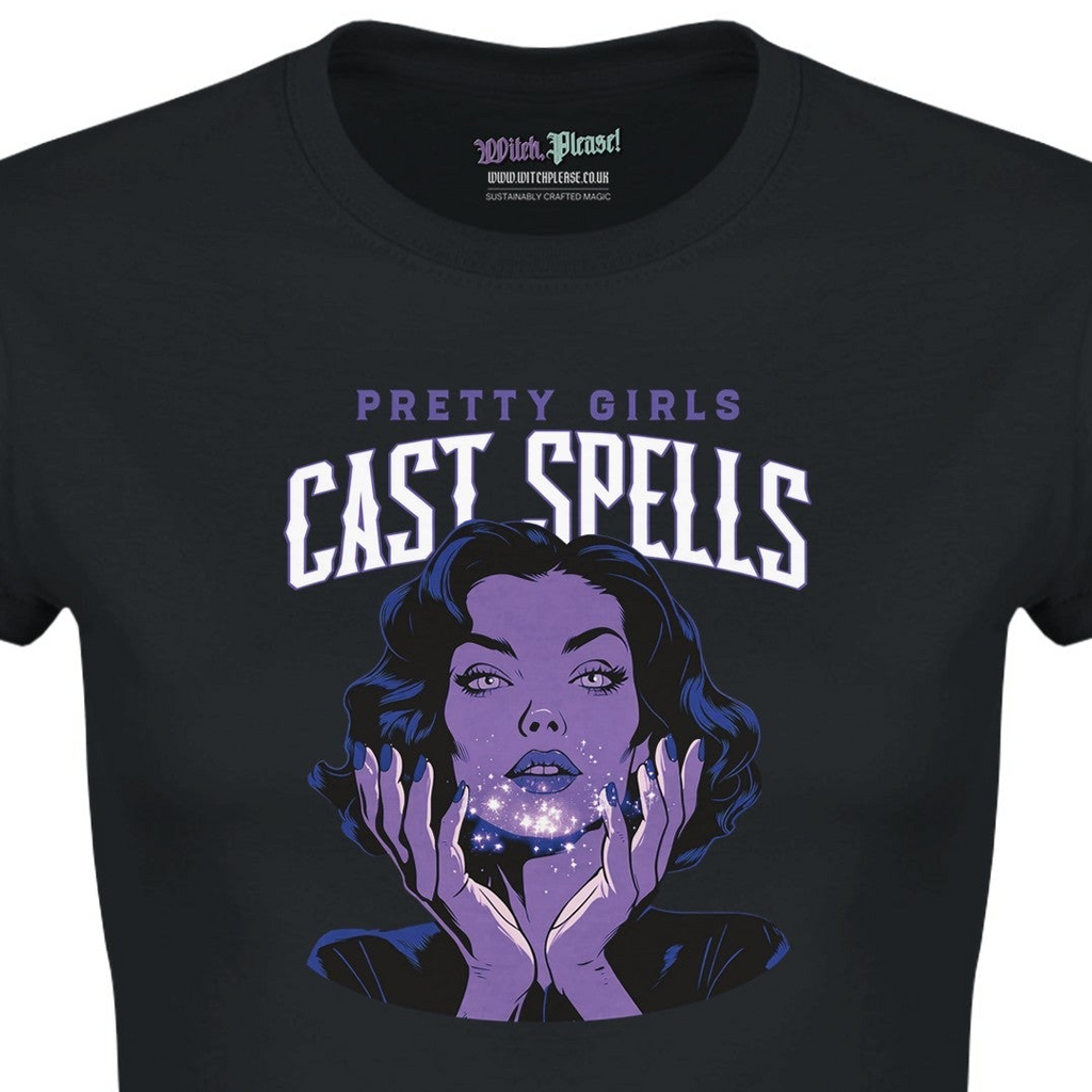 Pretty Girls Cast Spells Classic Womens Crewneck Black T-shirt