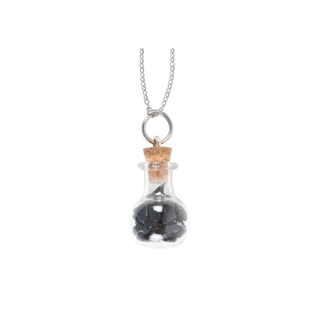 Protection Black Obsidian Crystal Chip Potion Bottle Necklace From Witch, Please!