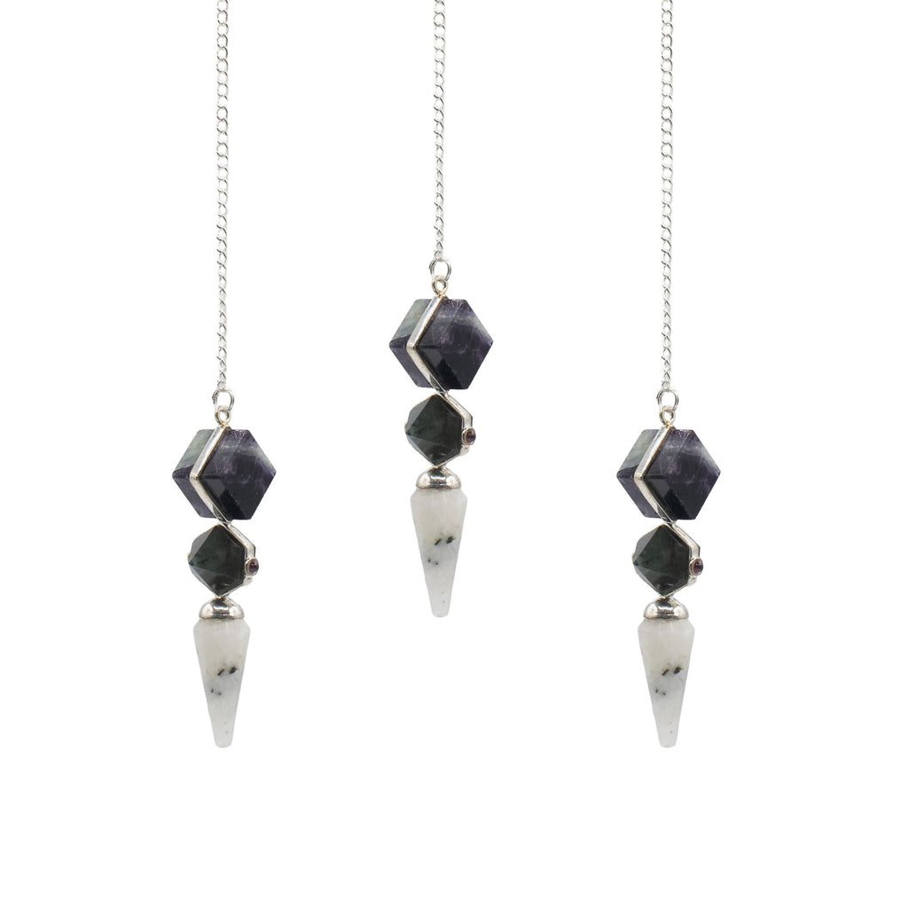 Psychic Gateway Edition - Three Piece Pendulum - Multi Fluorite - Labradorite - Rainbow Moonstone Special Gemstone