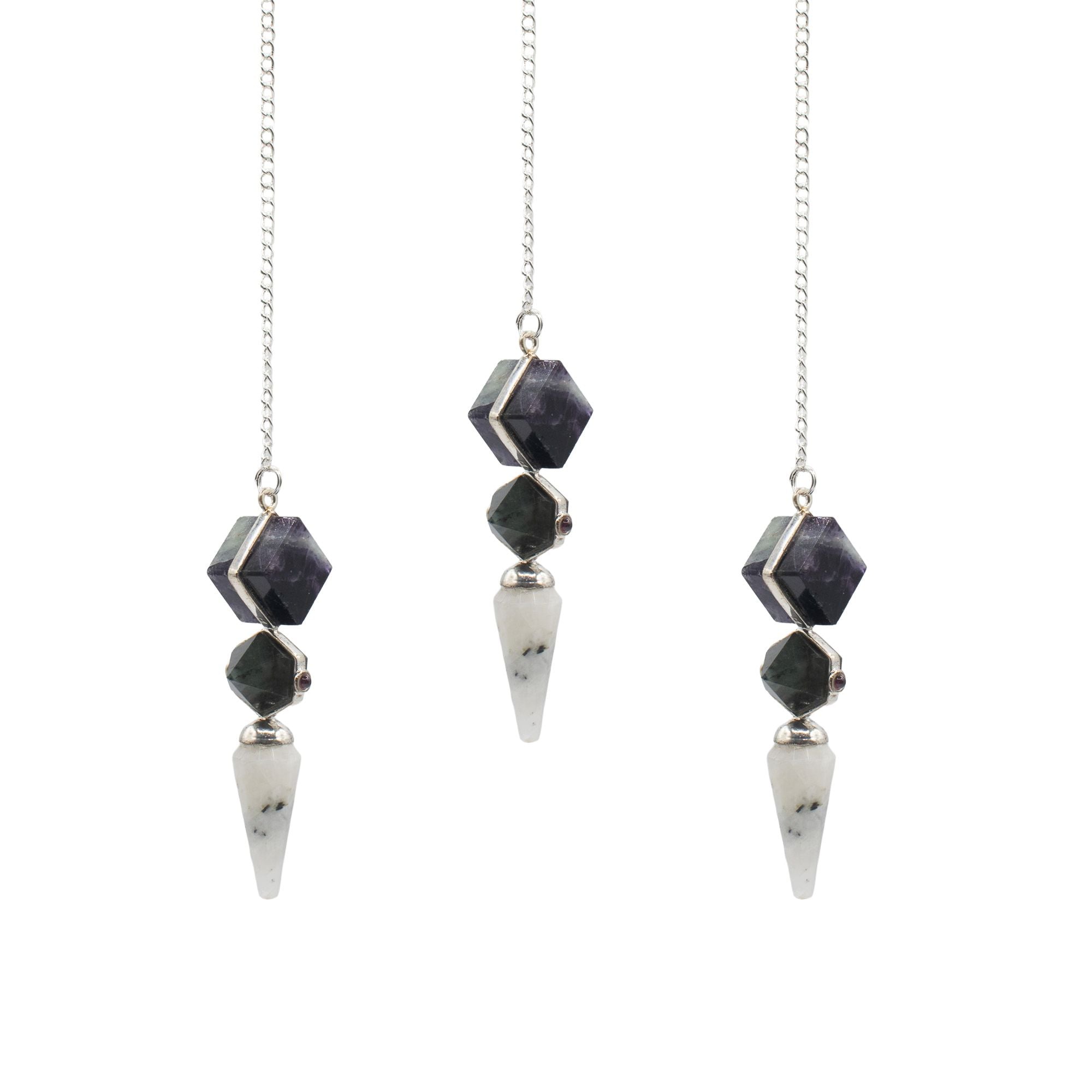 Psychic Gateway Edition - Three Piece Pendulum - Multi Fluorite - Labradorite - Rainbow Moonstone Special Gemstone