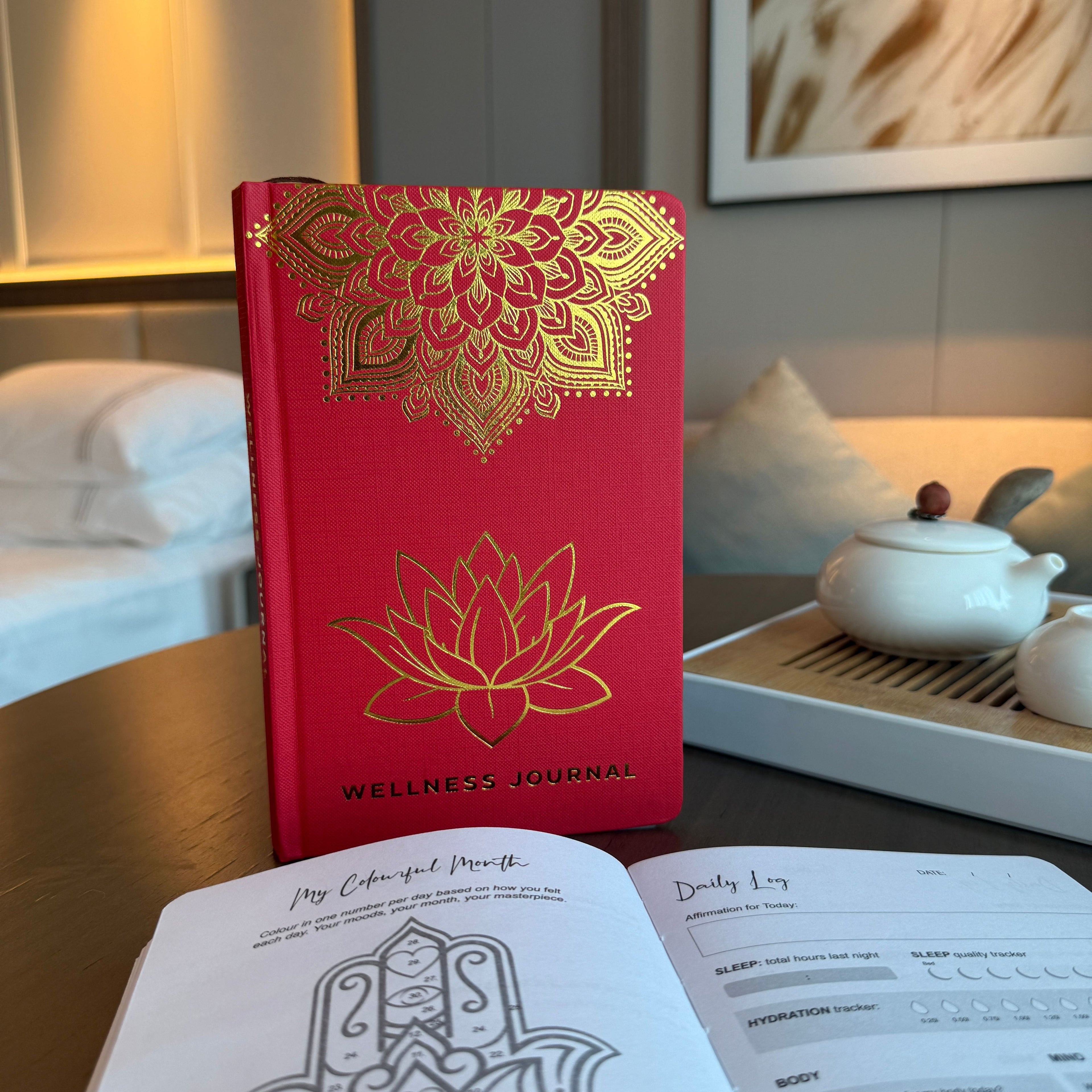 Red Wellness Journal - 120 pages - Golden Mandala and Lotus & Gratitude Notebooks