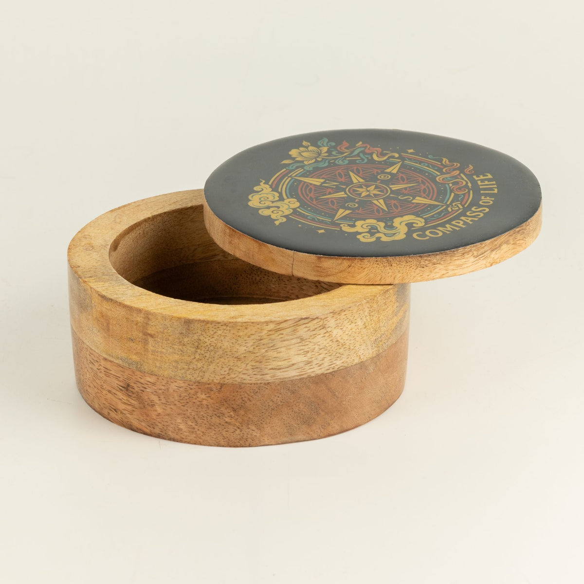 Round Enamelled Box - Compass of Life Ceramic Glazed Wooden Boxes