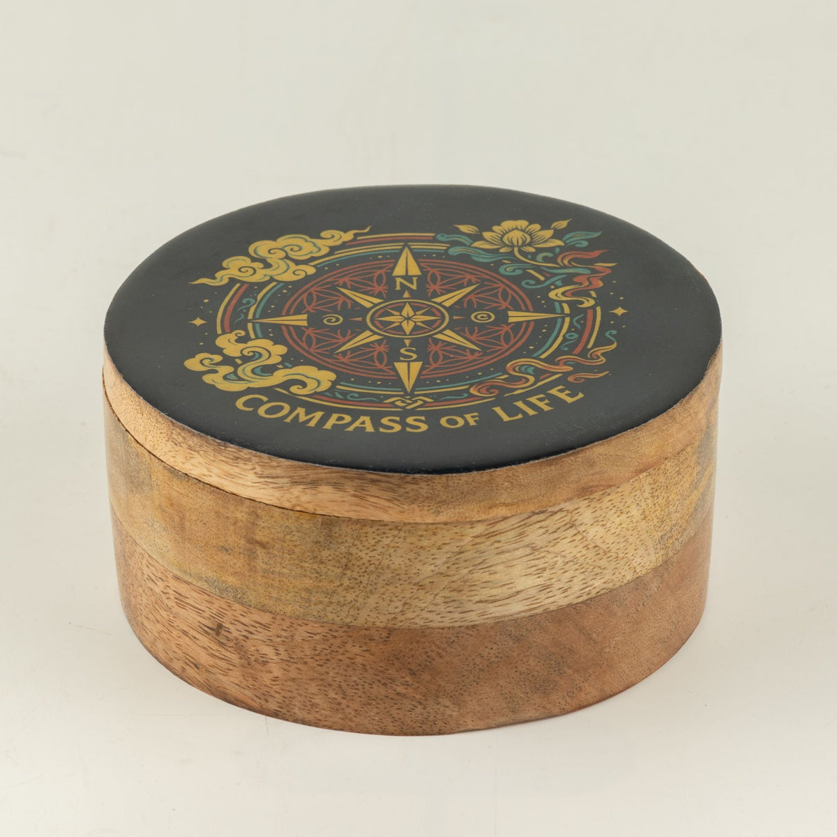 Round Enamelled Box - Compass of Life Ceramic Glazed Wooden Boxes