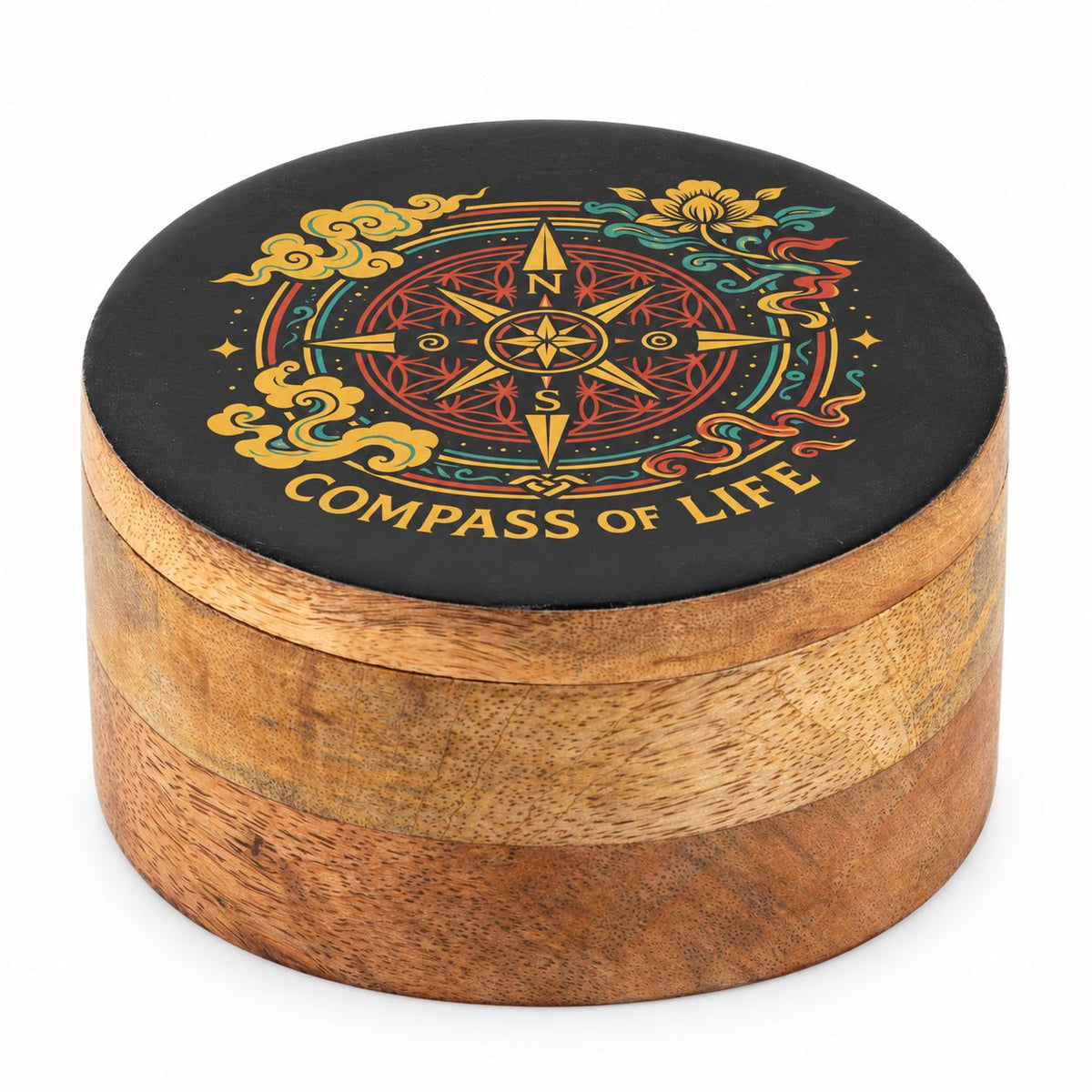 Round Enamelled Box - Compass of Life Ceramic Glazed Wooden Boxes