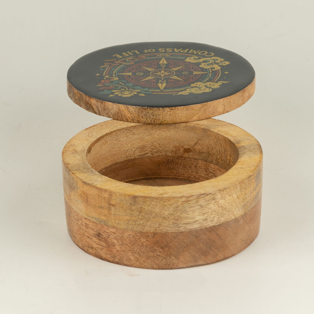 Round Enamelled Box - Compass of Life Ceramic Glazed Wooden Boxes
