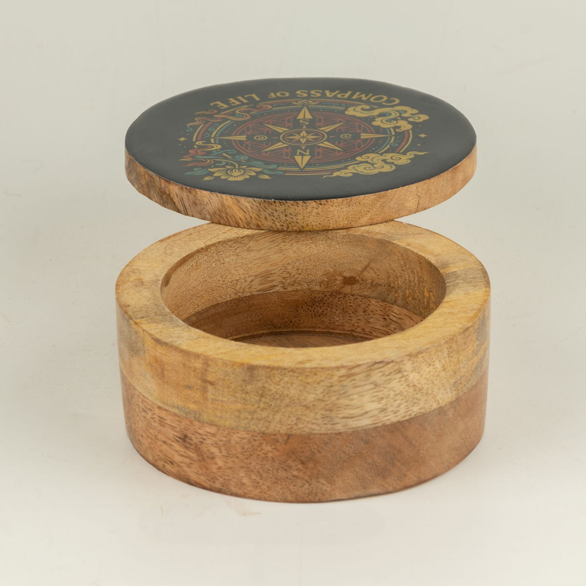 Round Enamelled Box - Compass of Life Ceramic Glazed Wooden Boxes