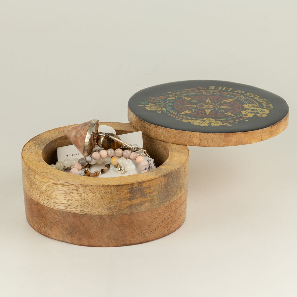 Round Enamelled Box - Compass of Life Ceramic Glazed Wooden Boxes