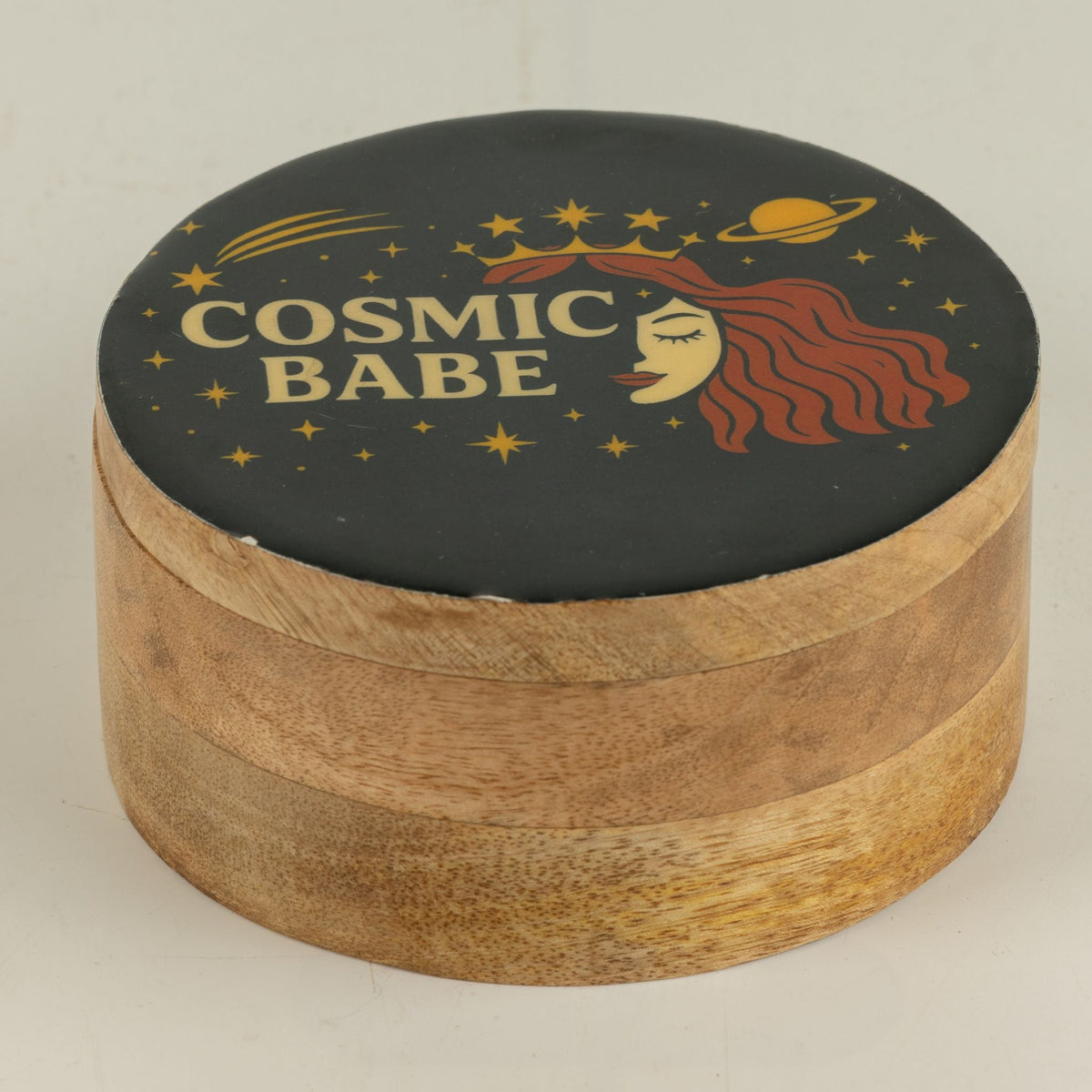 Round Enamelled Box - Cosmic Babe Ceramic Glazed Wooden Boxes