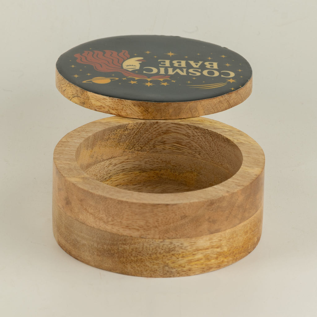 Round Enamelled Box - Cosmic Babe Ceramic Glazed Wooden Boxes