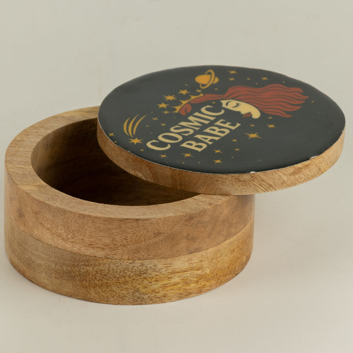 Round Enamelled Box - Cosmic Babe Ceramic Glazed Wooden Boxes