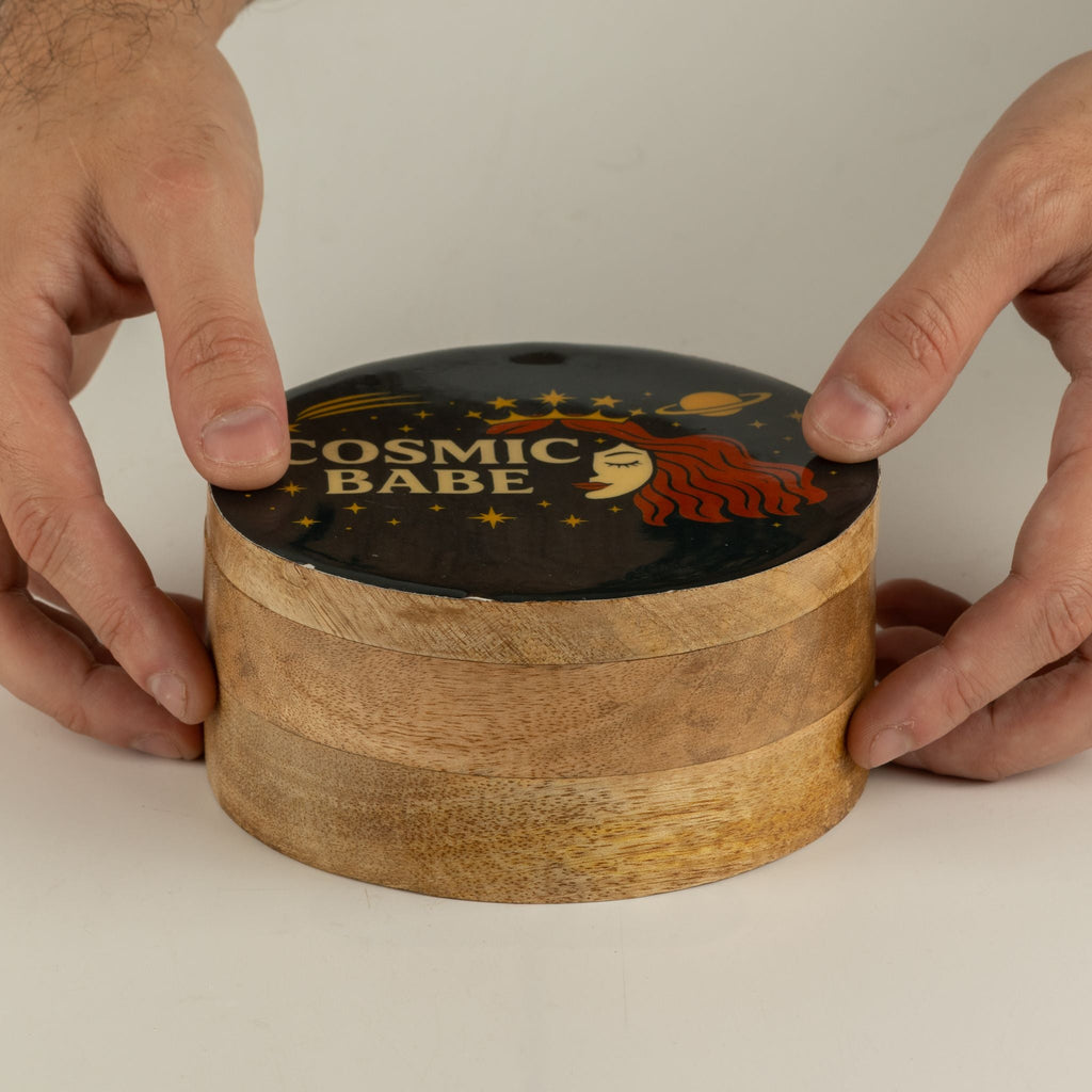 Round Enamelled Box - Cosmic Babe Ceramic Glazed Wooden Boxes
