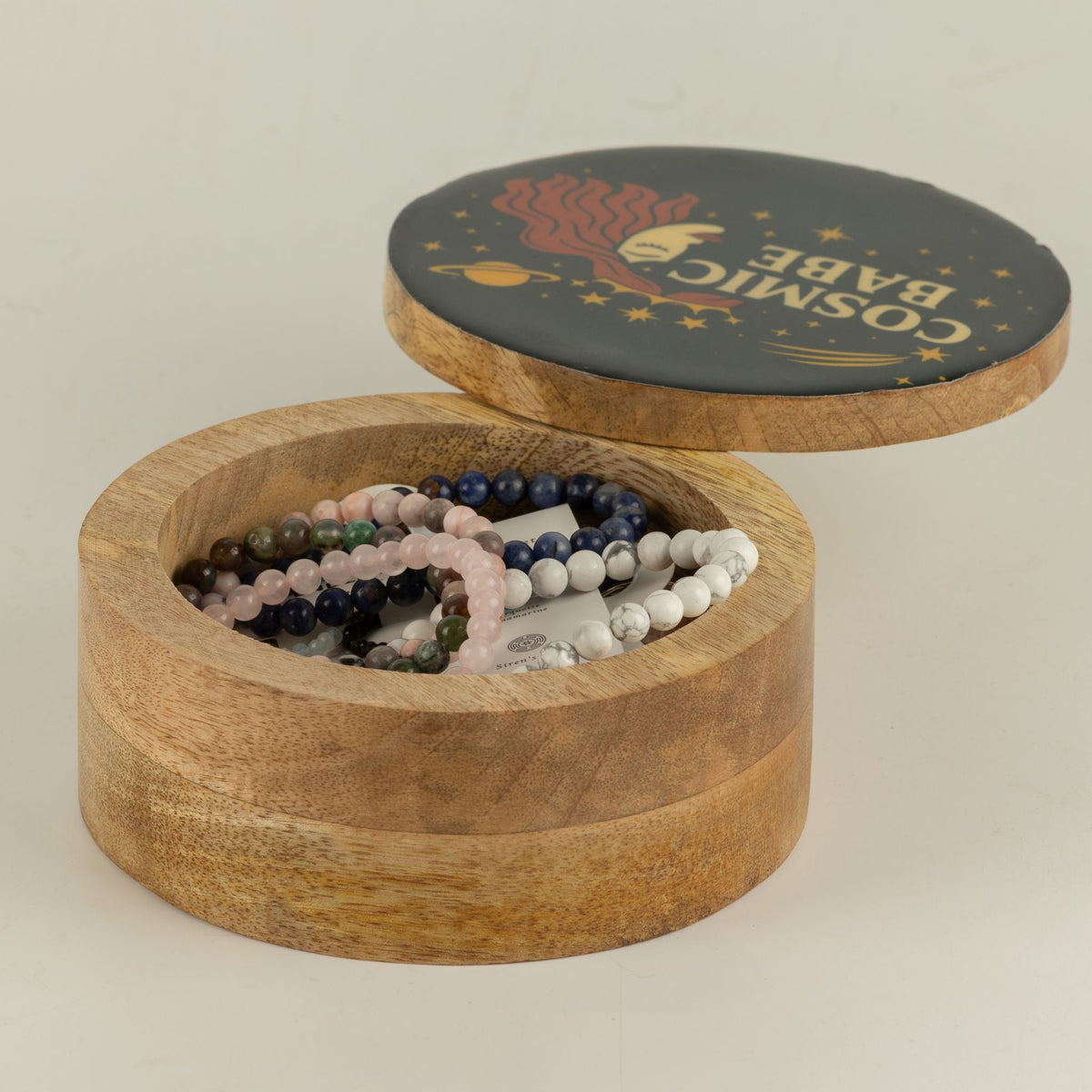 Round Enamelled Box - Cosmic Babe Ceramic Glazed Wooden Boxes