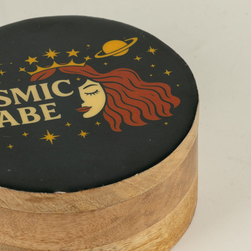 Round Enamelled Box - Cosmic Babe Ceramic Glazed Wooden Boxes