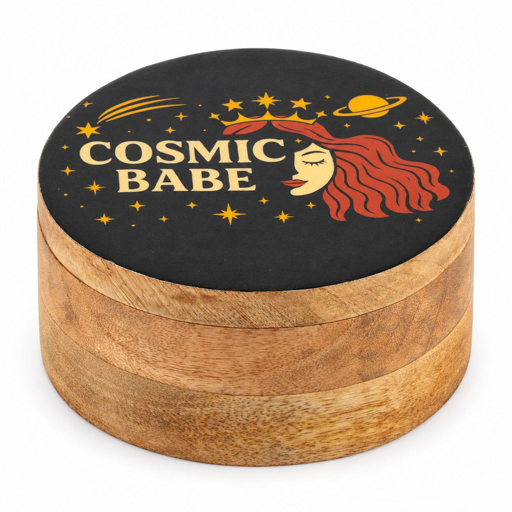 Round Enamelled Box - Cosmic Babe Ceramic Glazed Wooden Boxes