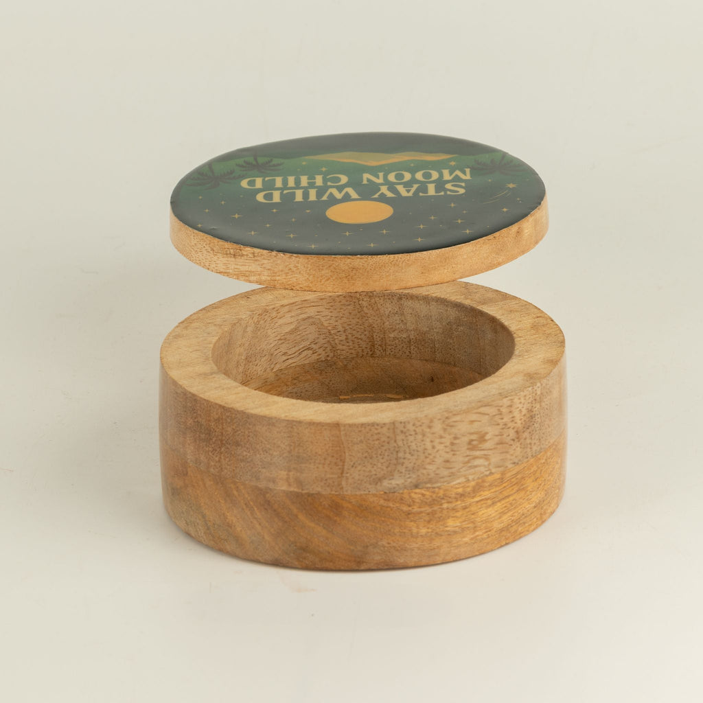 Round Enamelled Box - Stay Wild Moon Child Ceramic Glazed Wooden Boxes