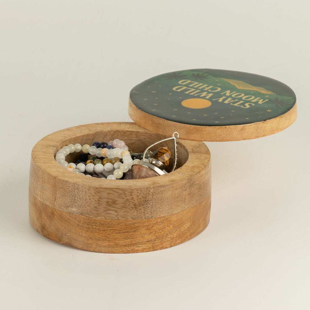 Round Enamelled Box - Stay Wild Moon Child Ceramic Glazed Wooden Boxes