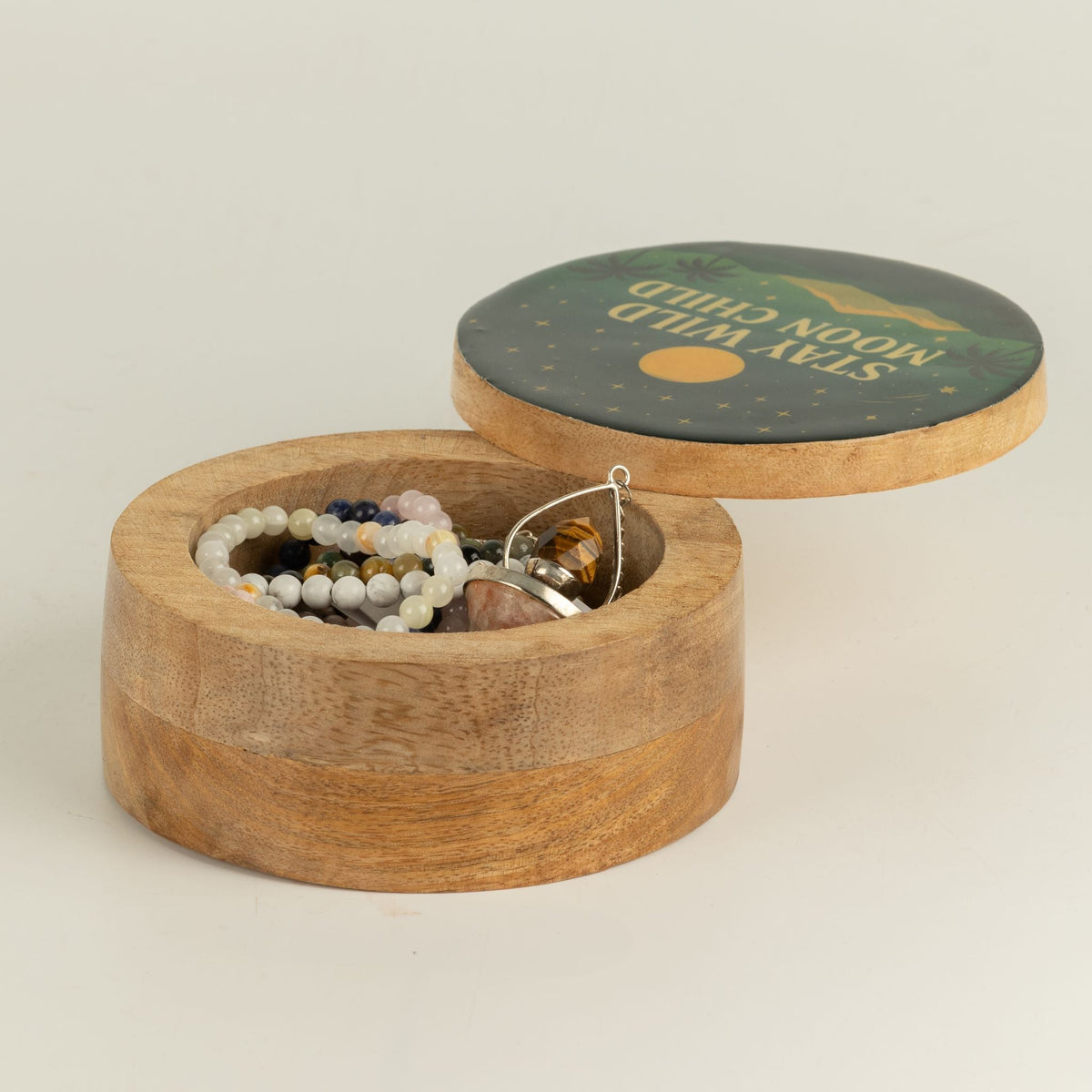 Round Enamelled Box - Stay Wild Moon Child Ceramic Glazed Wooden Boxes