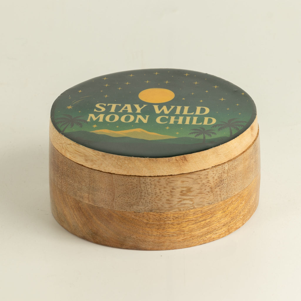 Round Enamelled Box - Stay Wild Moon Child Ceramic Glazed Wooden Boxes
