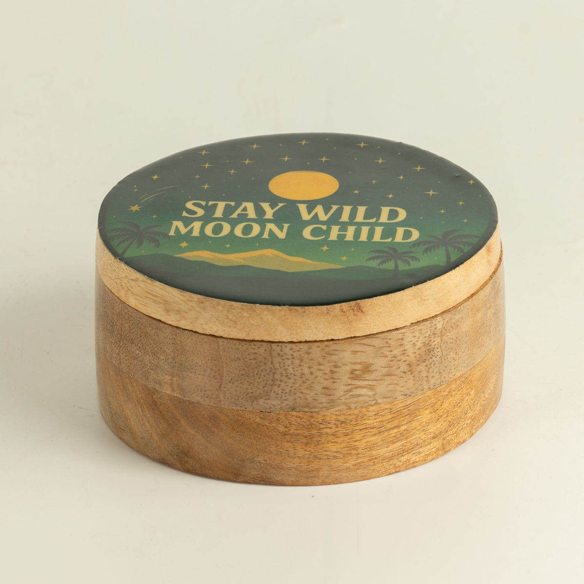Round Enamelled Box - Stay Wild Moon Child Ceramic Glazed Wooden Boxes