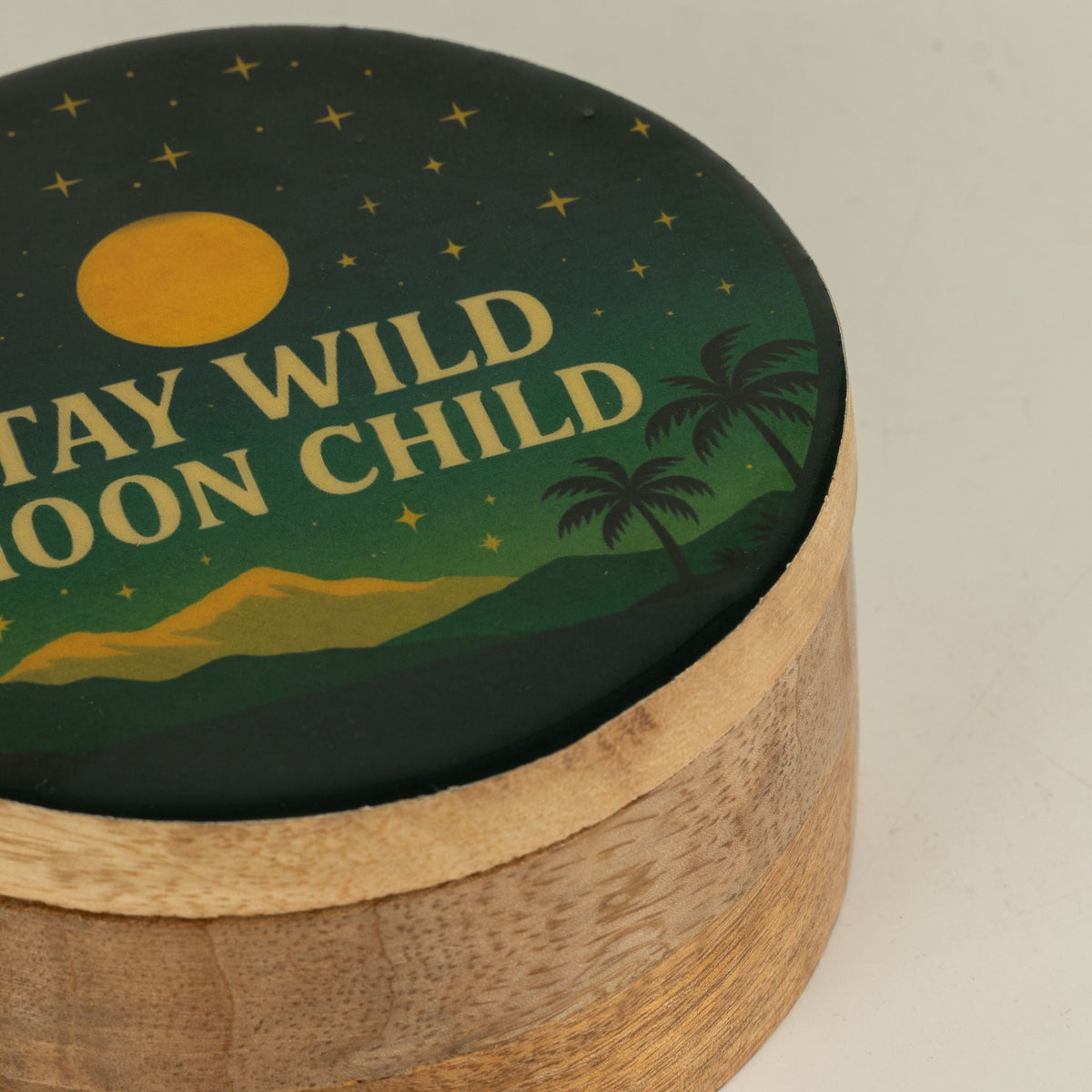 Round Enamelled Box - Stay Wild Moon Child Ceramic Glazed Wooden Boxes