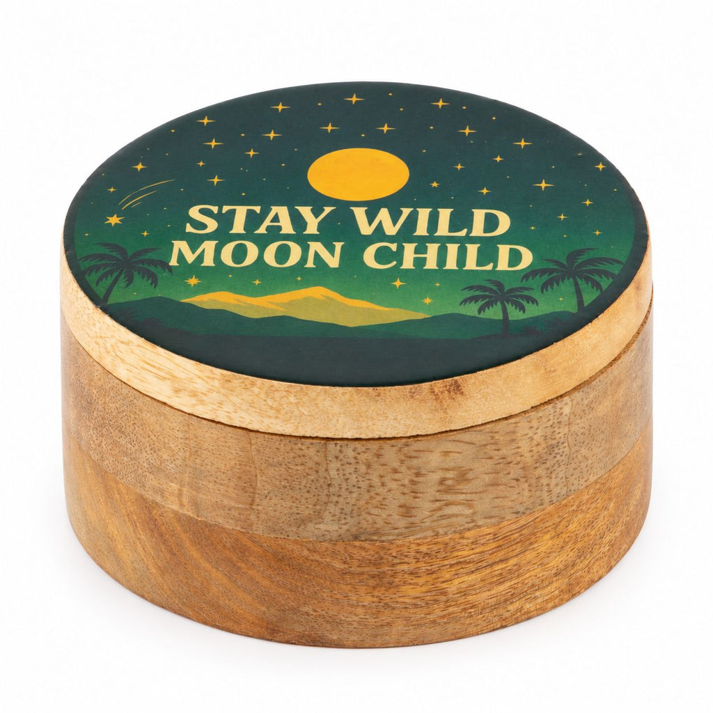 Round Enamelled Box - Stay Wild Moon Child Ceramic Glazed Wooden Boxes