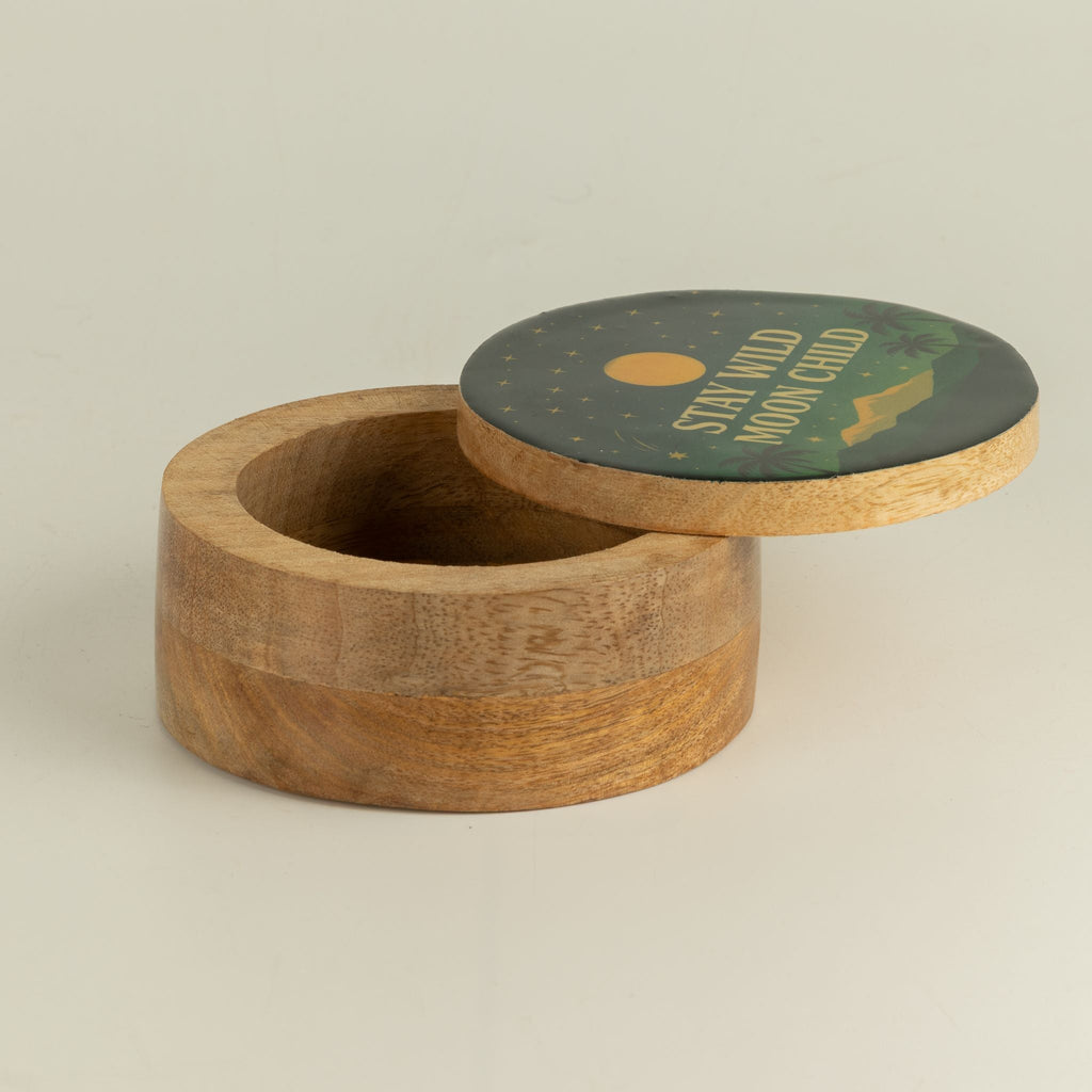 Round Enamelled Box - Stay Wild Moon Child Ceramic Glazed Wooden Boxes