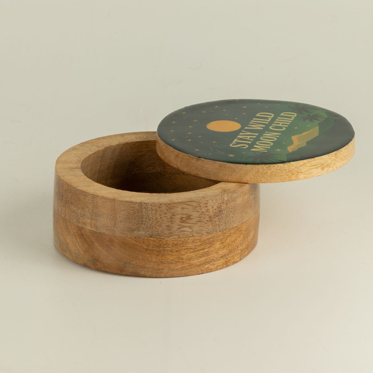 Round Enamelled Box - Stay Wild Moon Child Ceramic Glazed Wooden Boxes