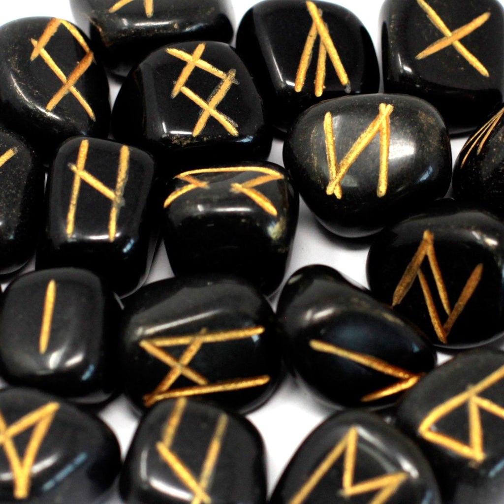 Runes Stone Set in Pouch - Black Agate From Witch, Please!