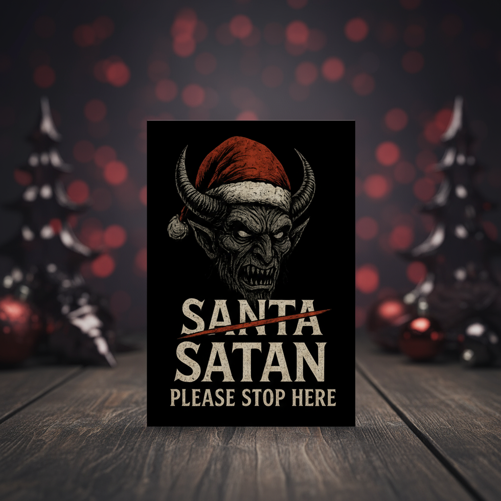 Satan Please Stop Here Funny Gothic Christmas Cards – Pack of 10 Greeting Print Material