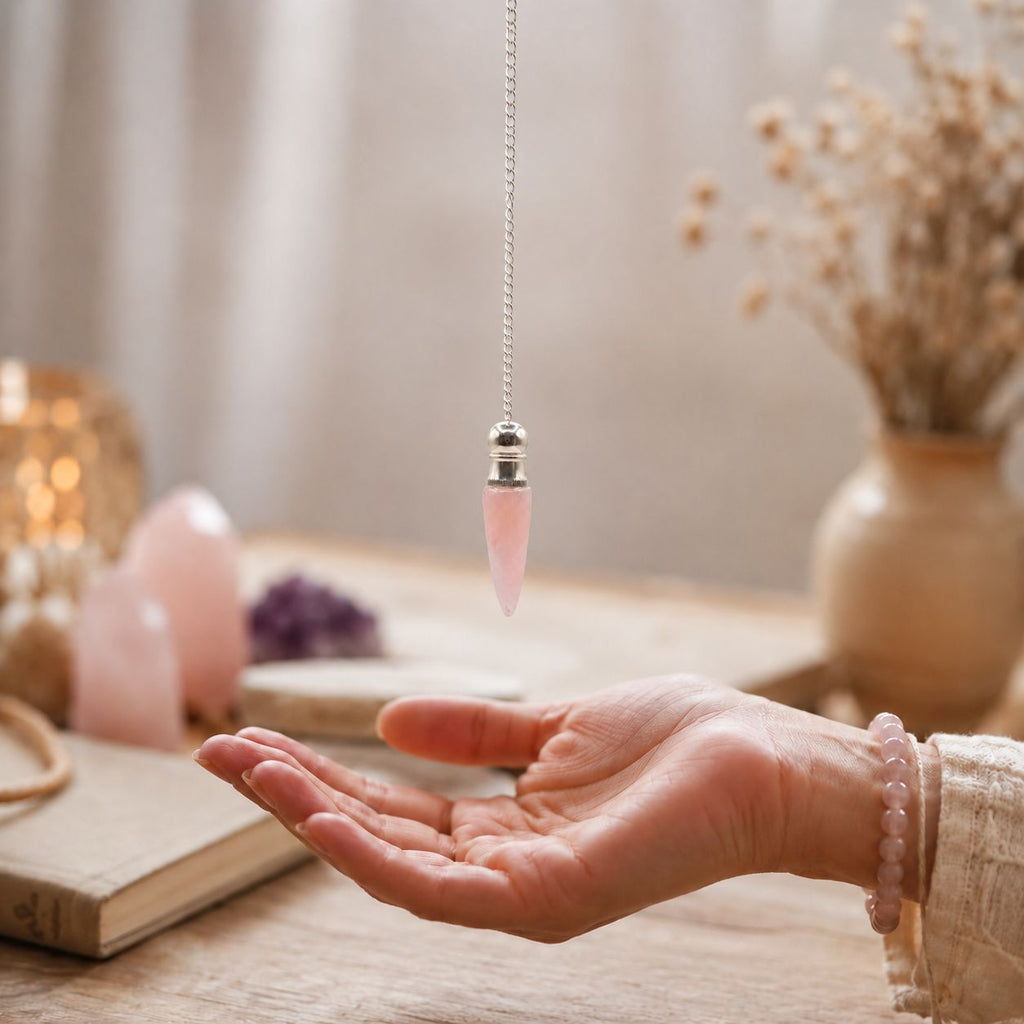Secret Cavity Discovery of Truth Pendulum - Rose Quartz - Silver Plated Special Gemstone Pendulums