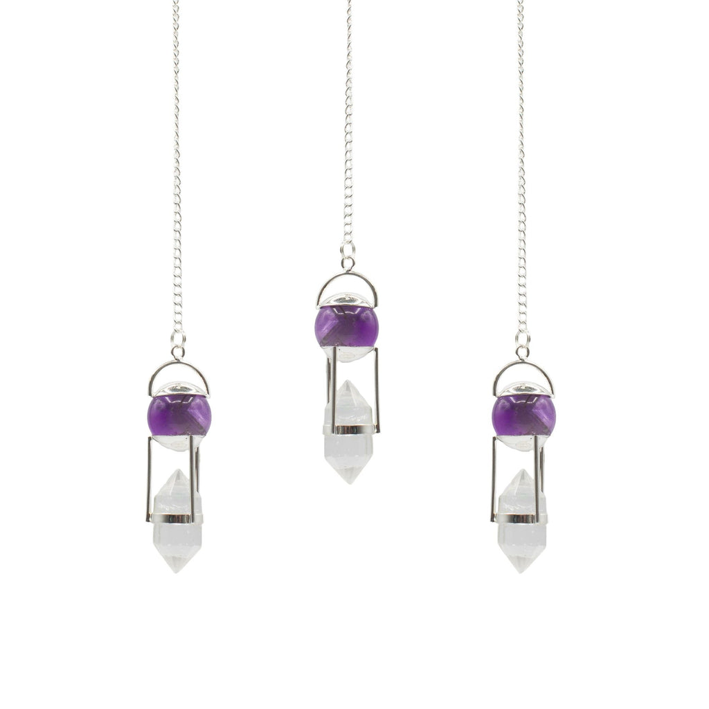 Seeker of Truth - Double Power Pendulum - Amethyst Globe - Clear Quartz Terminated Special Gemstone Pendulums