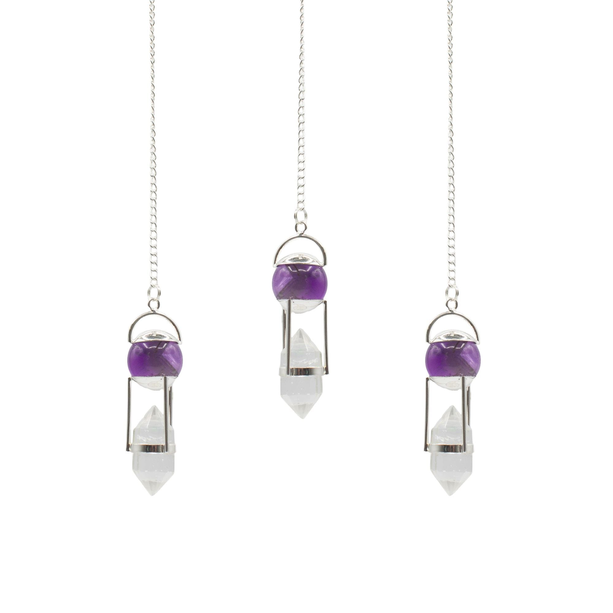Seeker of Truth - Double Power Pendulum - Amethyst Globe - Clear Quartz Terminated Special Gemstone Pendulums