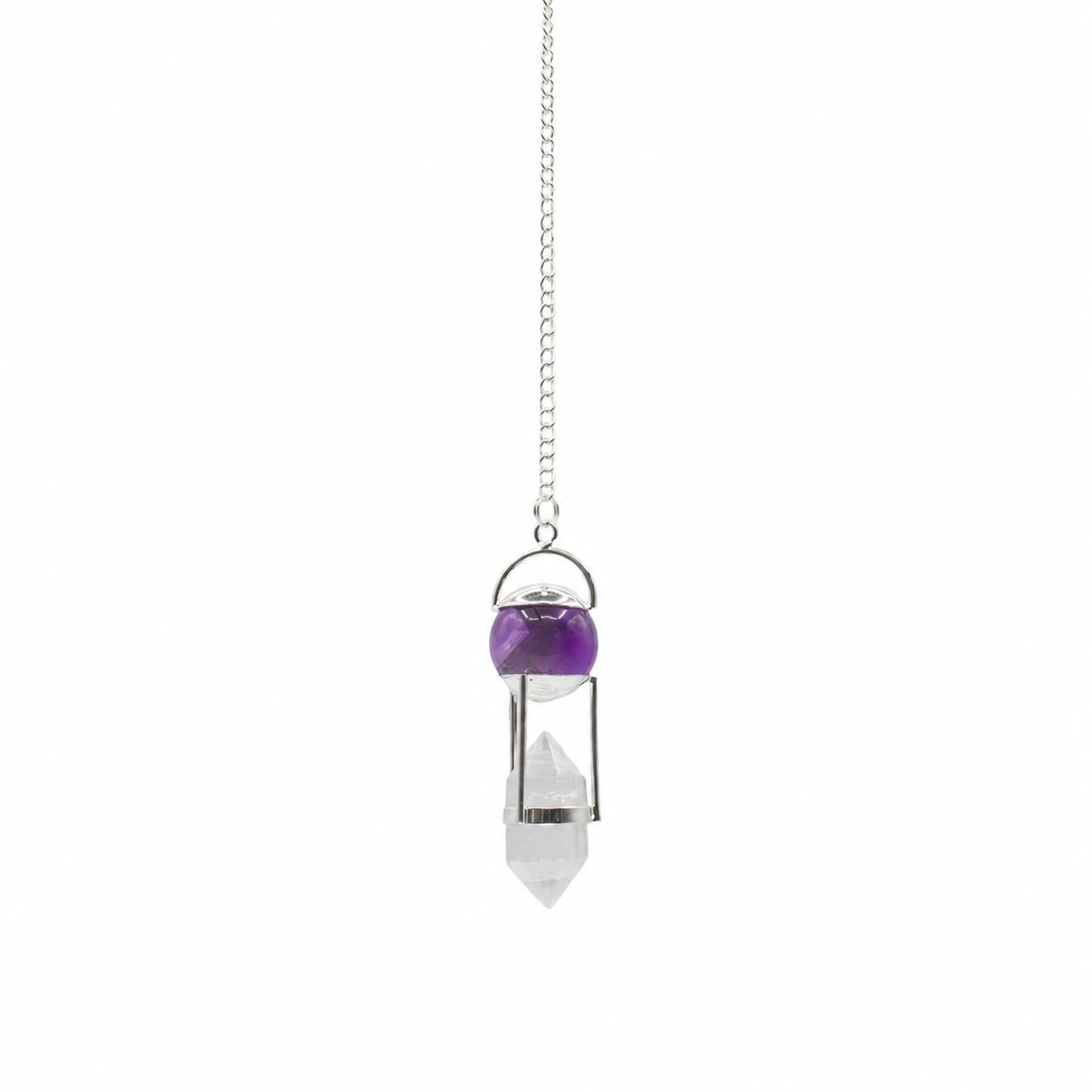 Seeker of Truth - Double Power Pendulum - Amethyst Globe - Clear Quartz Terminated Special Gemstone Pendulums