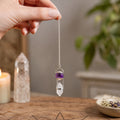 Seeker of Truth - Double Power Pendulum - Amethyst Globe - Clear Quartz Terminated Special Gemstone Pendulums