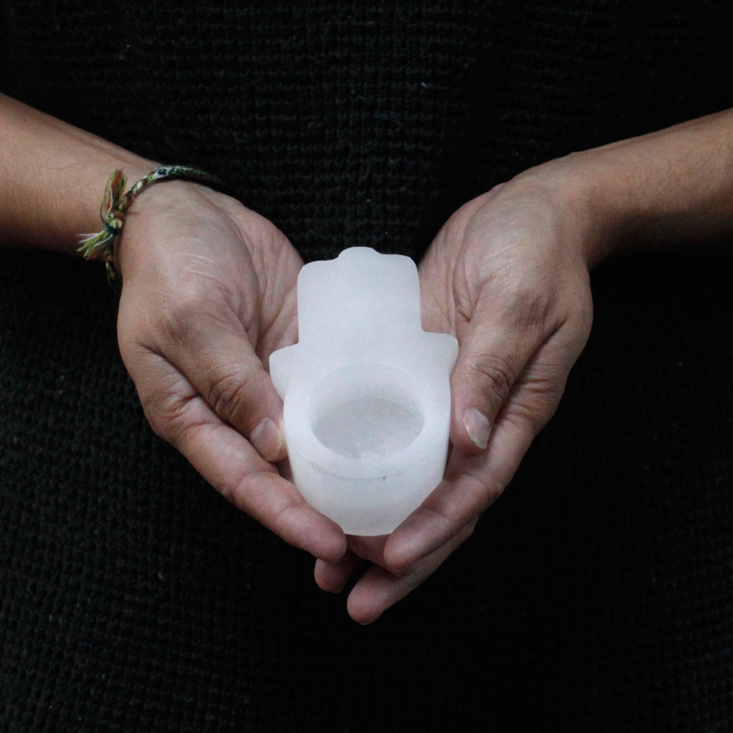 Selenite Hamsa Candle Holder  From Witch, Please!