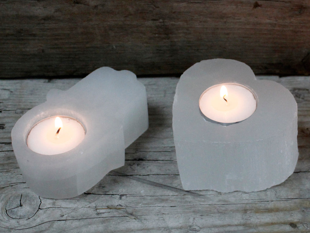 Selenite Hamsa Candle Holder  From Witch, Please!