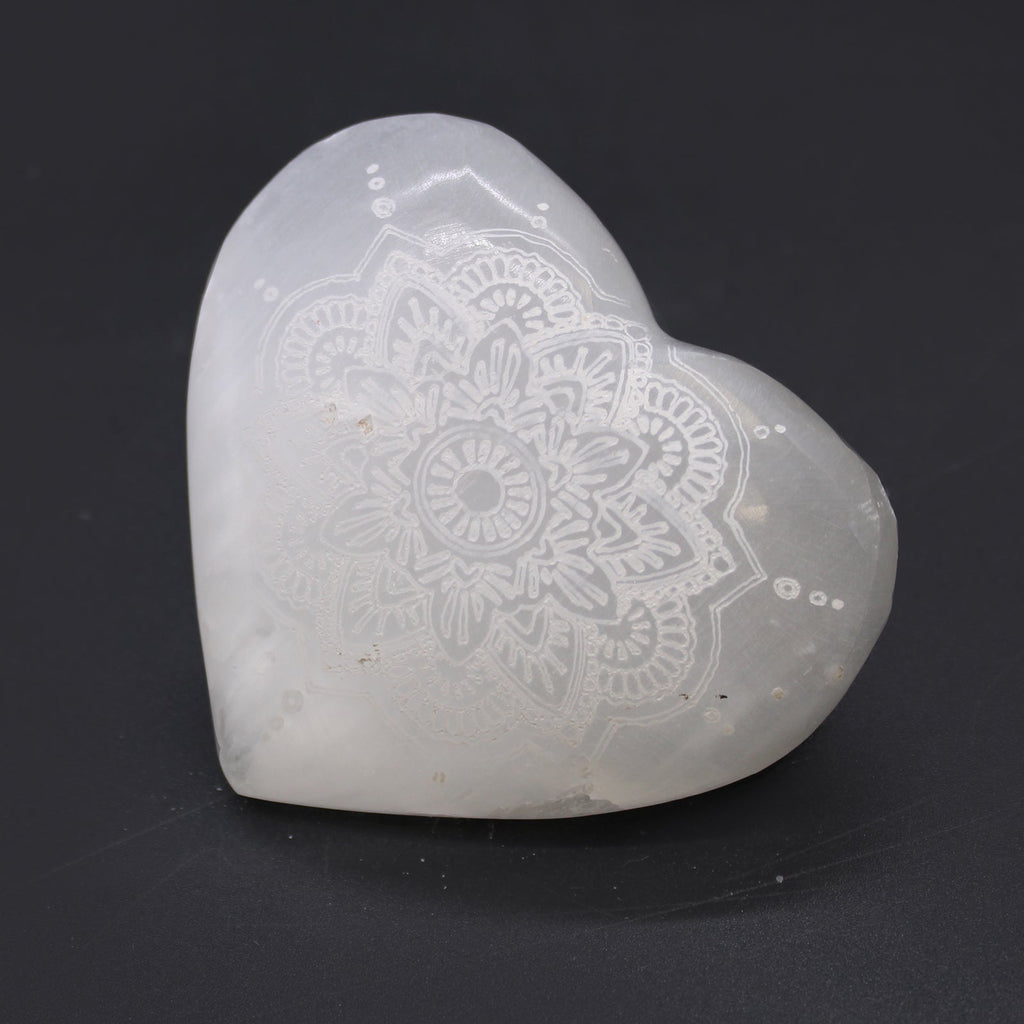 Selenite Heart - 7-8cm - Mandala Engraved From Witch, Please!