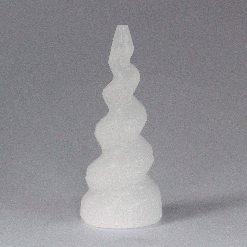 Selenite Spiral Unicorn Horn Tower - 10 cm From Witch, Please!