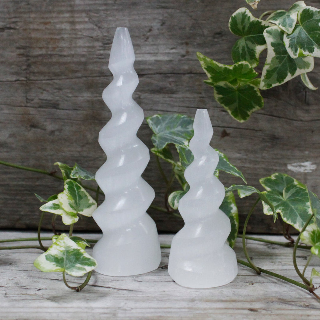 Selenite Spiral Unicorn Horn Tower - 15 cm From Witch, Please!